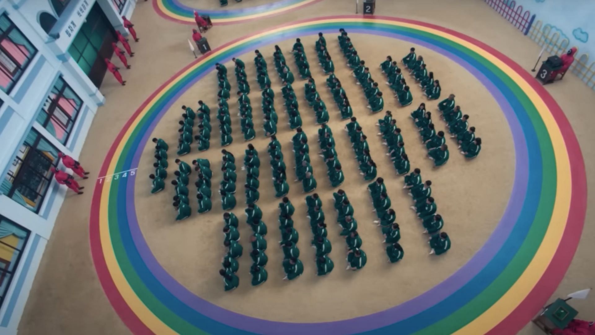 Similarly, players are inside a circle and targeted with a ball (Image via YouTube/Still Watching Netflix)